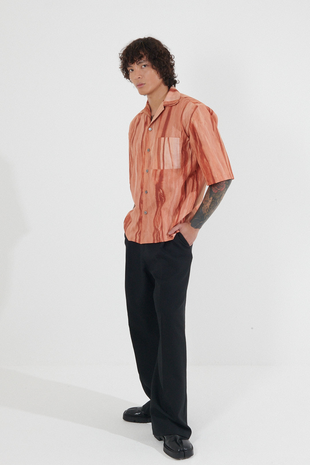Volta Orange Sun-Faded Camp Collar Shirt