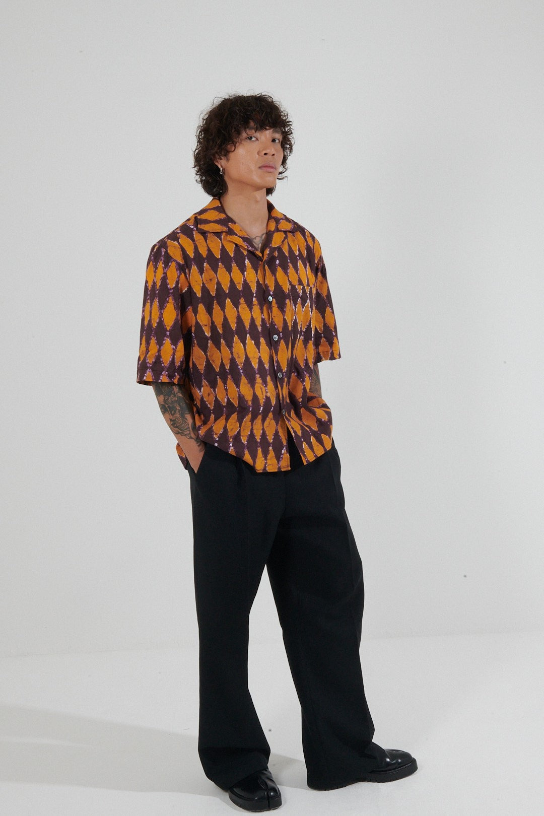 Versailles Diamond Hand-Painted Camp Collar Shirt