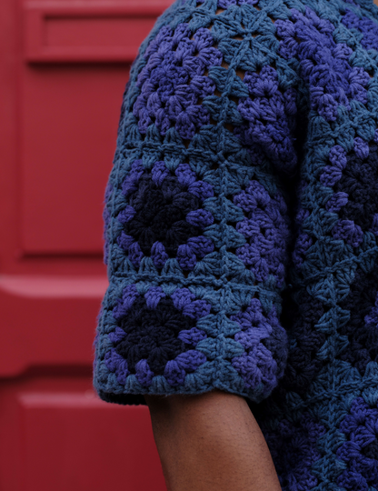 Pixel-Blue Crochet Polo shirt