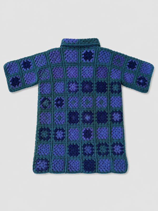 Pixel-Blue Crochet Polo shirt