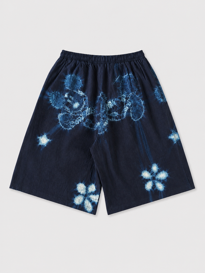 Indigo Hand Drawn Sun Shorts