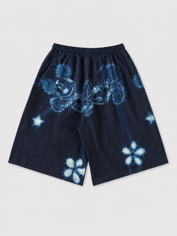 Indigo Hand Drawn Sun Shorts