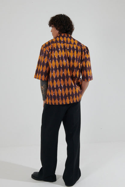Versailles Diamond Hand-Painted Camp Collar Shirt
