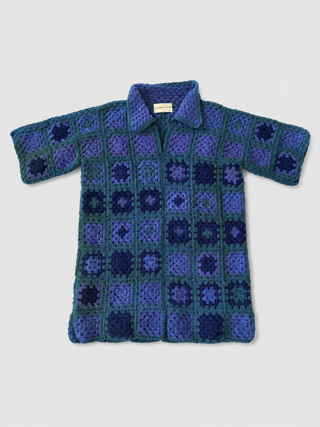 Pixel-Blue Crochet Polo shirt